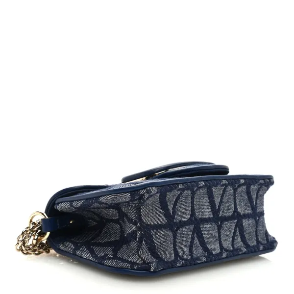 Valentino Garavani Small Locò Shoulder Bag Melange Denim/Worker Toile Iconographe Cotton VLogo Gold Hardware - Image 3