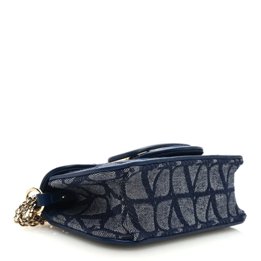 Valentino Garavani Small Locò Shoulder Bag Melange Denim/Worker Toile Iconographe Cotton VLogo Gold Hardware