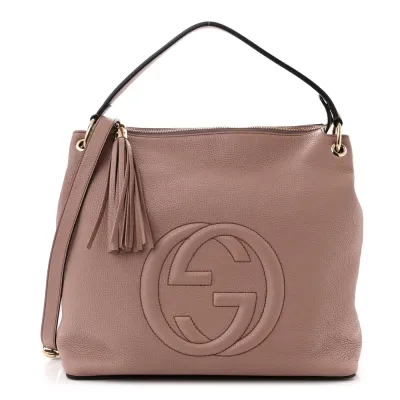 Gucci Large Soho Hobo Camel Pebbled Calfskin Leather Brass Hardware