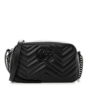 Gucci Small GG Marmont Chain Shoulder Bag Black Calfskin Leather Black Hardware