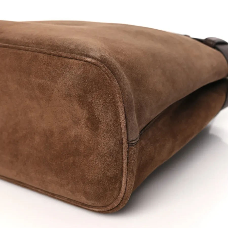 Prada Large Double Belt Tote Cacao Scamosciato Suede Leather