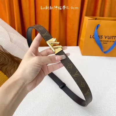 Louis Vuitton Women's GO-14 Adjustable Belt In Black/Brown/White Calfskin And Monogram Canvas With Gold/Silver Hardware 20mm