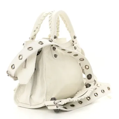 Balenciaga XS Neo Cagole Handbag Optic White Agneau Arena Leather Silver Hardware