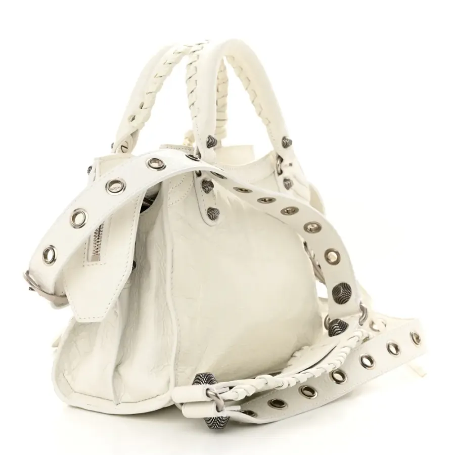 Balenciaga XS Neo Cagole Handbag Optic White Agneau Arena Leather Silver Hardware