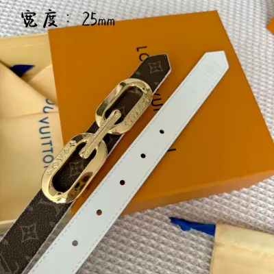 Louis Vuitton Women's Edge Reversible Belt In White Calfskin And Monogram Canvas With Gold Hardware 25mm