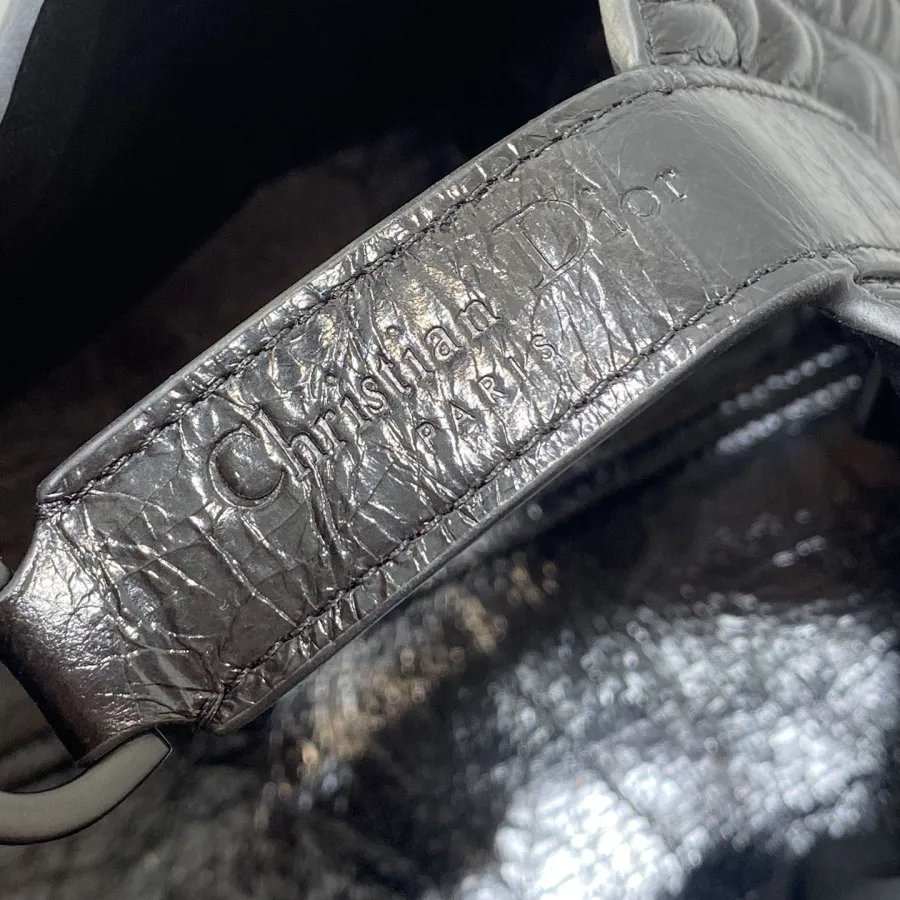 Dior Medium Dior Toujours Bag In Black Macrocannage Crinkled Calfskin With Black Hardware