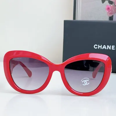 CHANEL glasses red gold color size 55-19-140