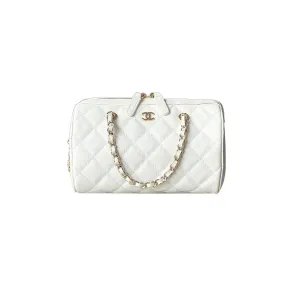 Chanel Quilted Caviar Leather White / Light apricot color Crossbody Bags