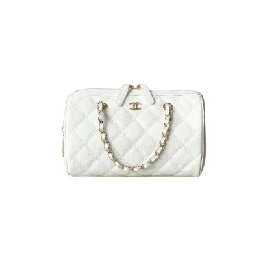 Chanel Quilted Caviar Leather White / Light apricot color Crossbody Bags