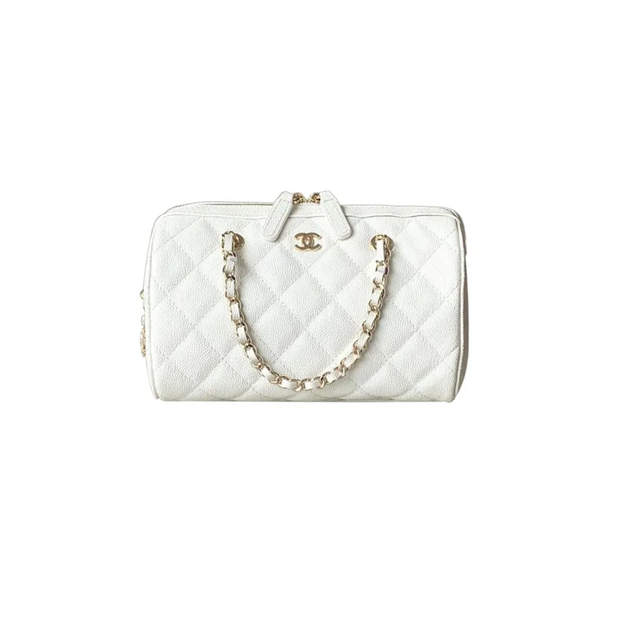 Chanel Quilted Caviar Leather White / Light apricot color Crossbody Bags