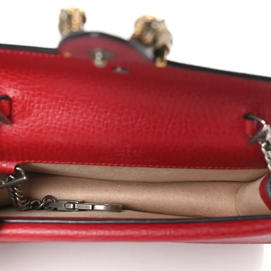 Gucci Mini Super Dionysus Shoulder Bag Hibiscus Red Calfskin Leather Aged Silver Hardware