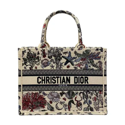 Dior Medium Dior Book Tote In White/Beige Embroidery with Multicolor Dior Cabinet de Curiosités Motif