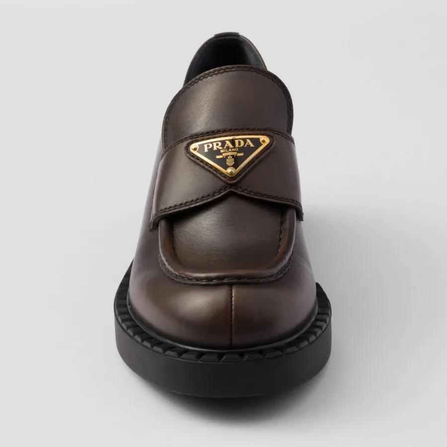 PRADA Dark brown Chocolate leather loafers