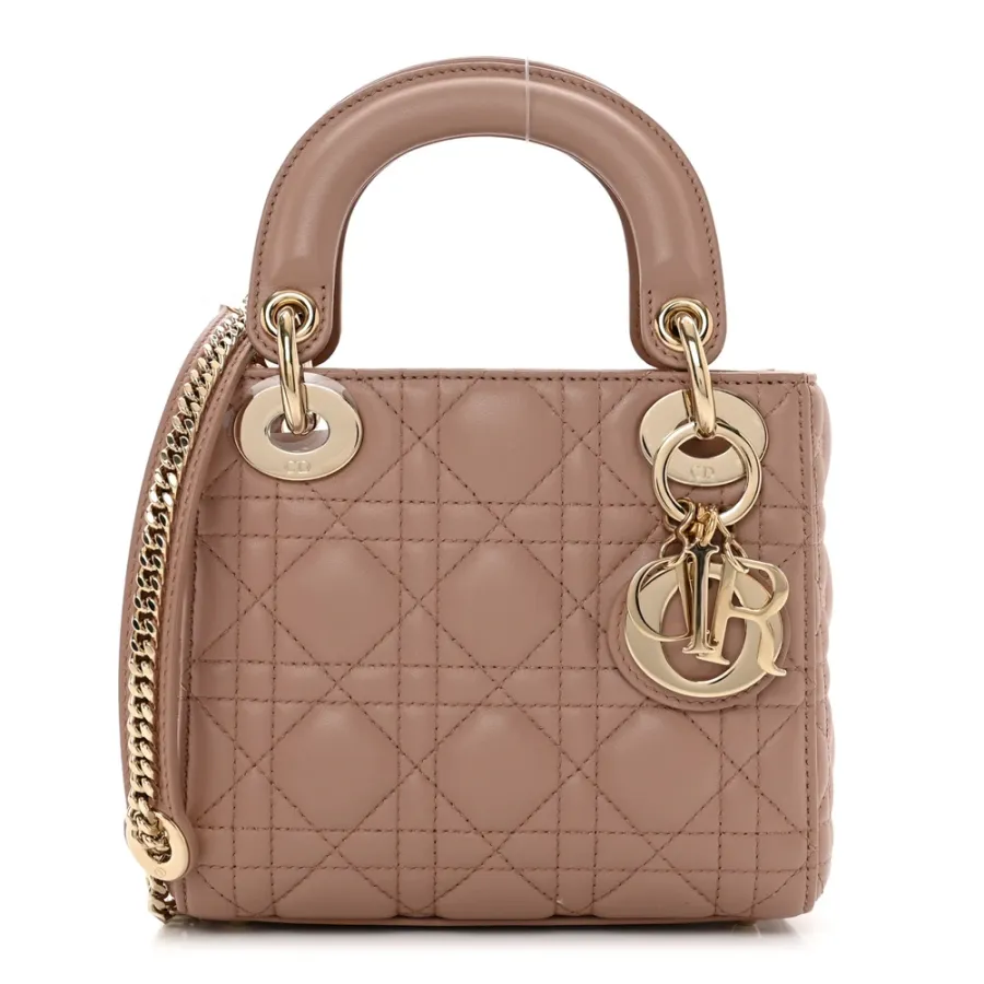 Dior Mini Lady Dior Fard Cannage Lambskin Leather Light Gold Hardware