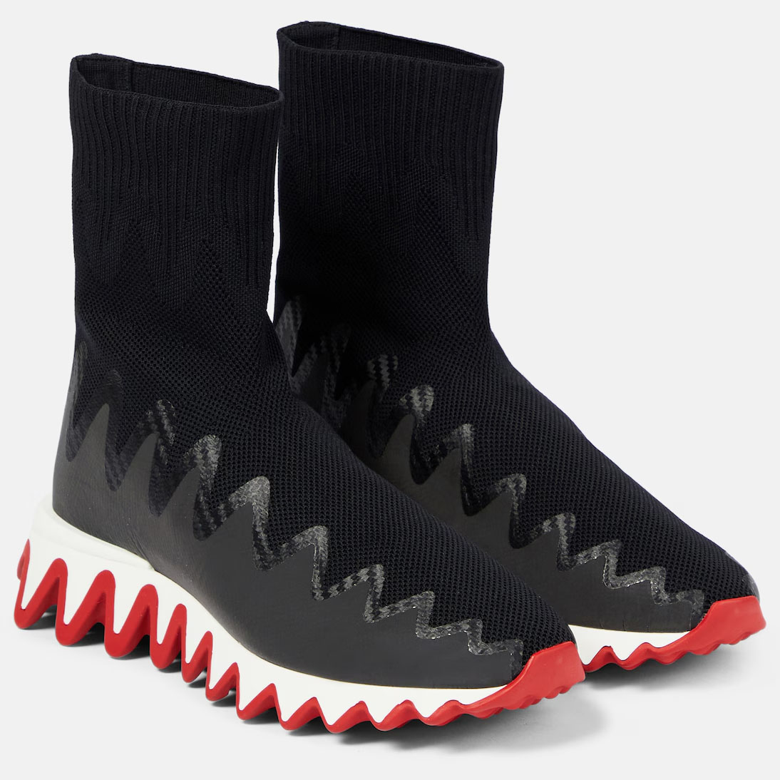 Christian Louboutin Tênis de tecido fleece stretch preto, cano médio-alto