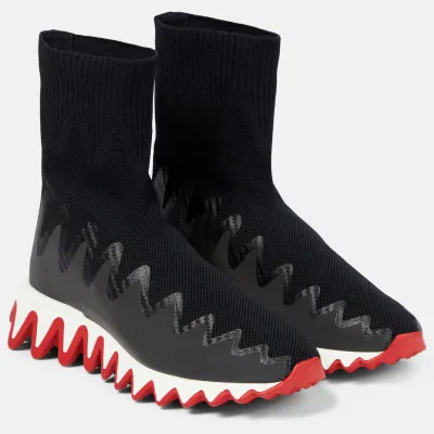 Christian Louboutin Black medium - barrel high - stretch fleece fabric sneakers