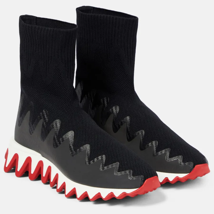 Christian Louboutin Black medium - barrel high - stretch fleece fabric sneakers