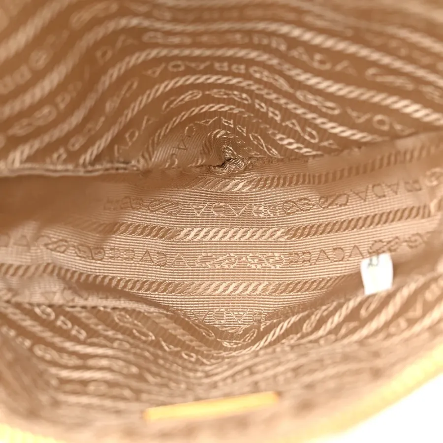 Prada Mini Triangolo Symbole Embroidered Triangle Bag Corda Talco Jacquard Canvas Gold Hardware