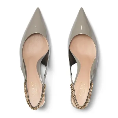 Gucci grey  patent leather pointed heels high heels shoes Rear lace up high heels