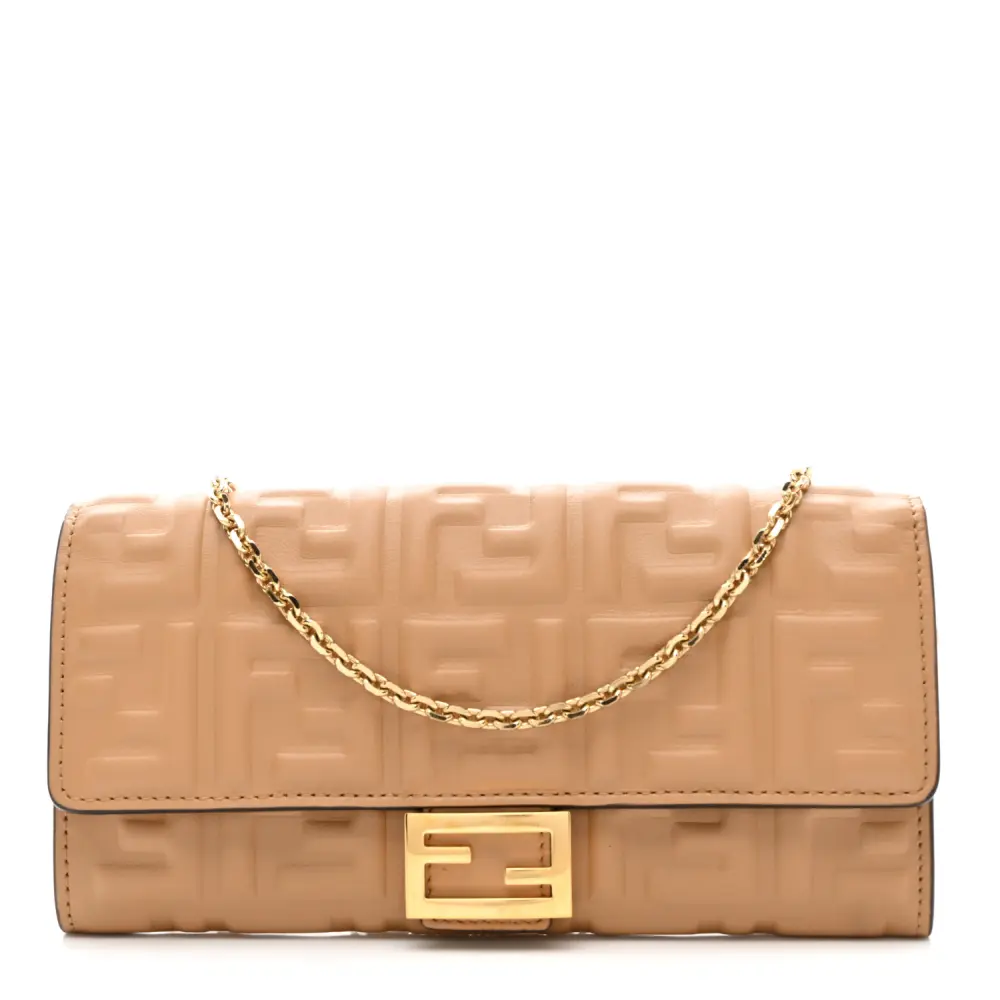 Fendi FF Estampado Carteira Continental Com Corrente (WOC) Couro Nappa Matisse Miele Scuro Hardware Dourado