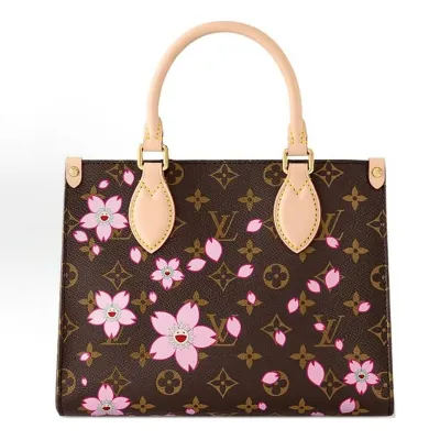 LOUIS VUITTON x Takumi Murakami Onthego CHERRY BLOSSOM gold metal accessories shoulder handbag for women brown