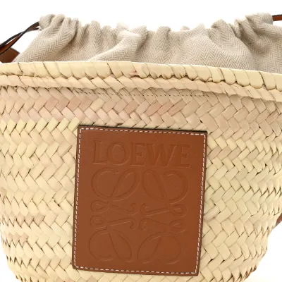 Loewe Leaf Palm Drawstring Bucket Bag Mini Natural/Tan Calfskin Leather