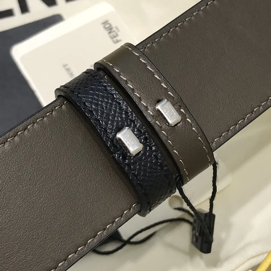 Fendi Men's FF Gradient Buckle Belt In Black Epsom Calfskin With Silver Hardware 38mm