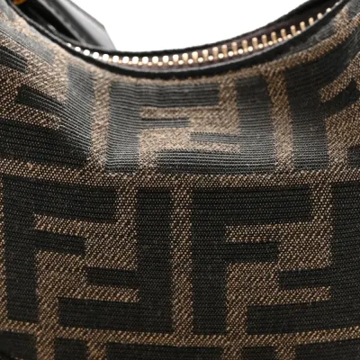 Fendi Nano FF 1974 Fendigraphy Hobo Charm Tobacco/Moro Jacquard Fabric Gold Hardware