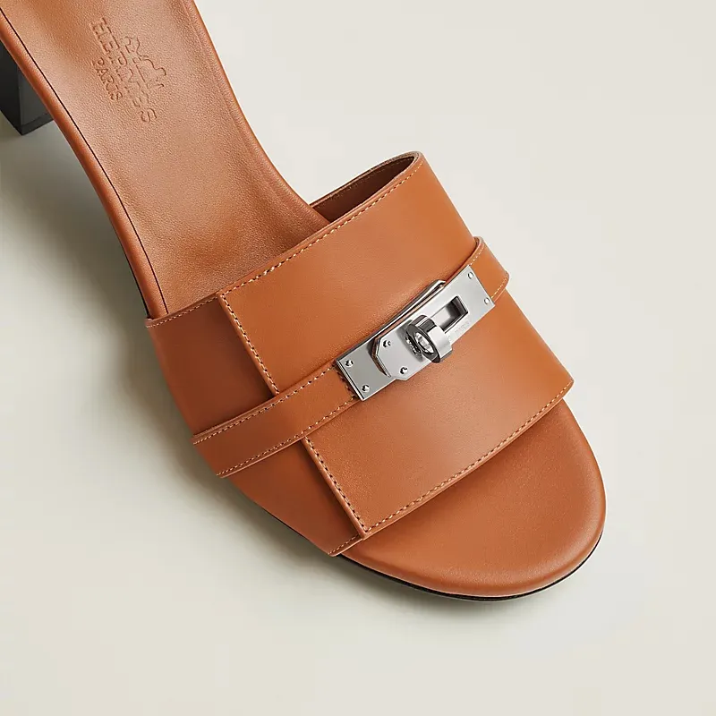 HERMES Gigi High Heels Sandal High-heeled slippers Brown Slippers