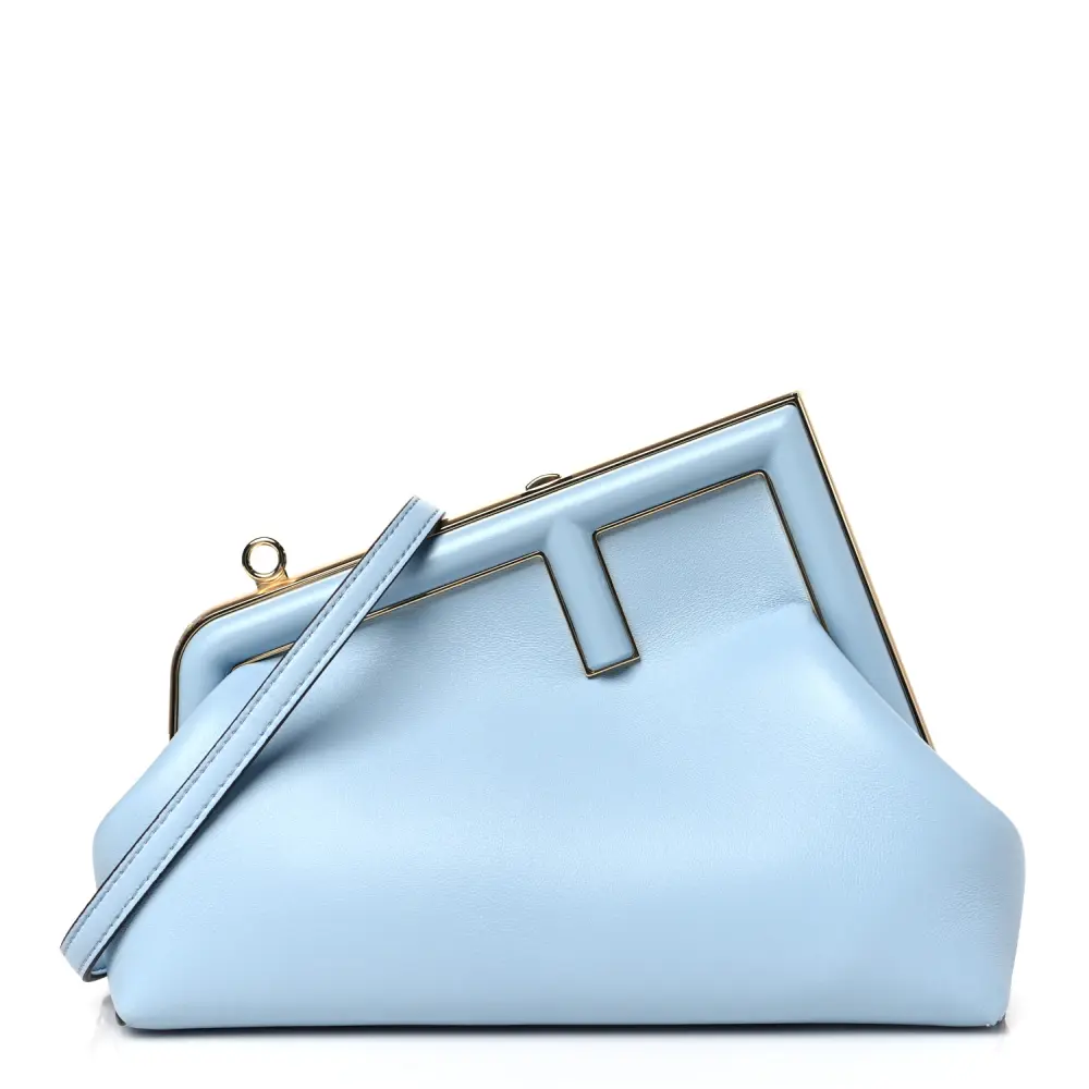 Fendi Small Fendi First Azzurro Baby Couro Napa Brilhante Hardware Dourado