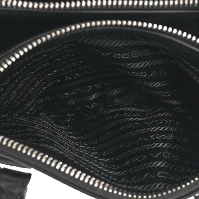 Prada Mini Galleria Double Zip Tote Black Metal Satin & Crystal Silver Hardware