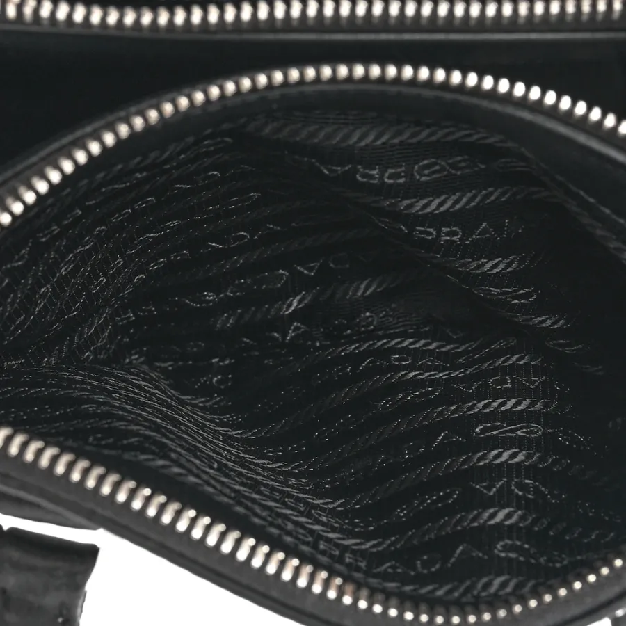 Prada Mini Galleria Double Zip Tote Black Metal Satin & Crystal Silver Hardware