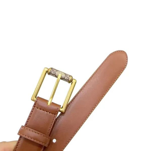 Gucci Women's Emblem Belt With Monogram Buckle In Brown/White/Black Smooth Calfskin With Gold Hardware 30mm - Image 2