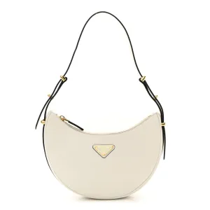 Prada Medium Arque Shoulder Bag White Soft Calfskin Leather Gold Hardware
