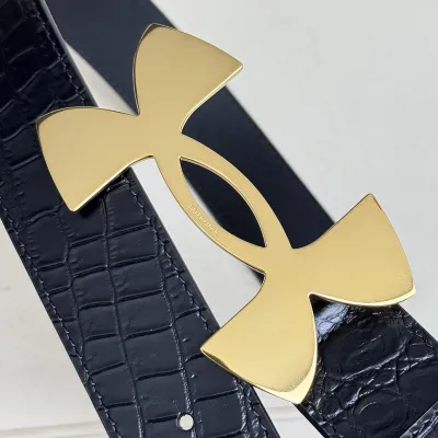 Balenciaga Men's Under Armour Belt In Black Embossed Crocodile Calfskin With Gold/Silver Hardware 35mm