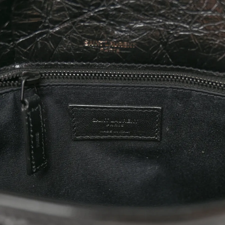 Saint Laurent Medium Niki Chain Satchel Black Crinkled Monogram Calfskin Matelasse Leather Black Hardware
