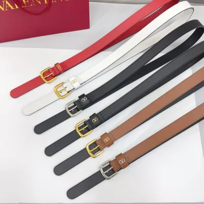 Valentino Square Buckle Belt In Brown/Black/Red/White Calfskin With Gold/Silver Hardware 25mm