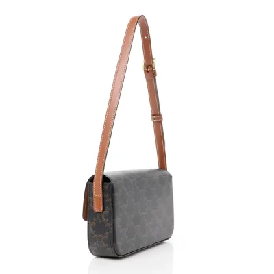 Celine Medium Triomphe Shoulder Bag Tan Canvas & Calfskin Leather Gold Hardware