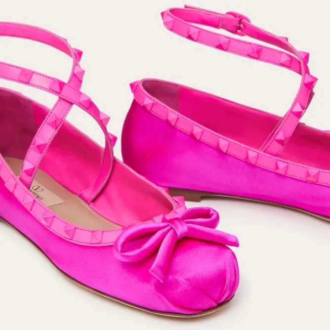 VALENTINO Rivet satin ballet flats shoes
