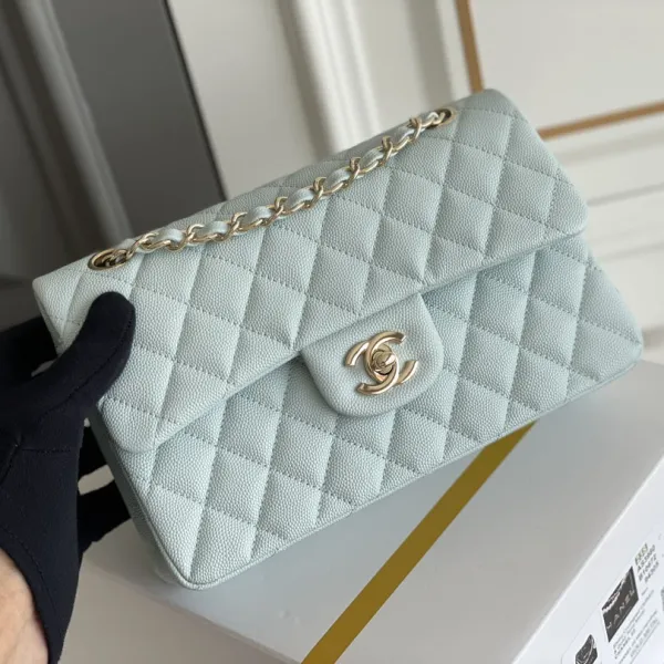 Chanel CF Blue / White Quilted Caviar Leather Crossbody Bags - Image 3