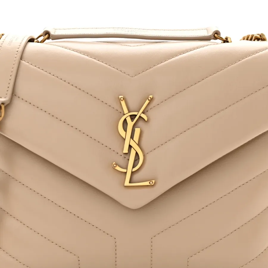 Saint Laurent Small Loulou Chain Satchel Dark Beige Y-Quilted Monogram Calfskin Leather Gold Hardware