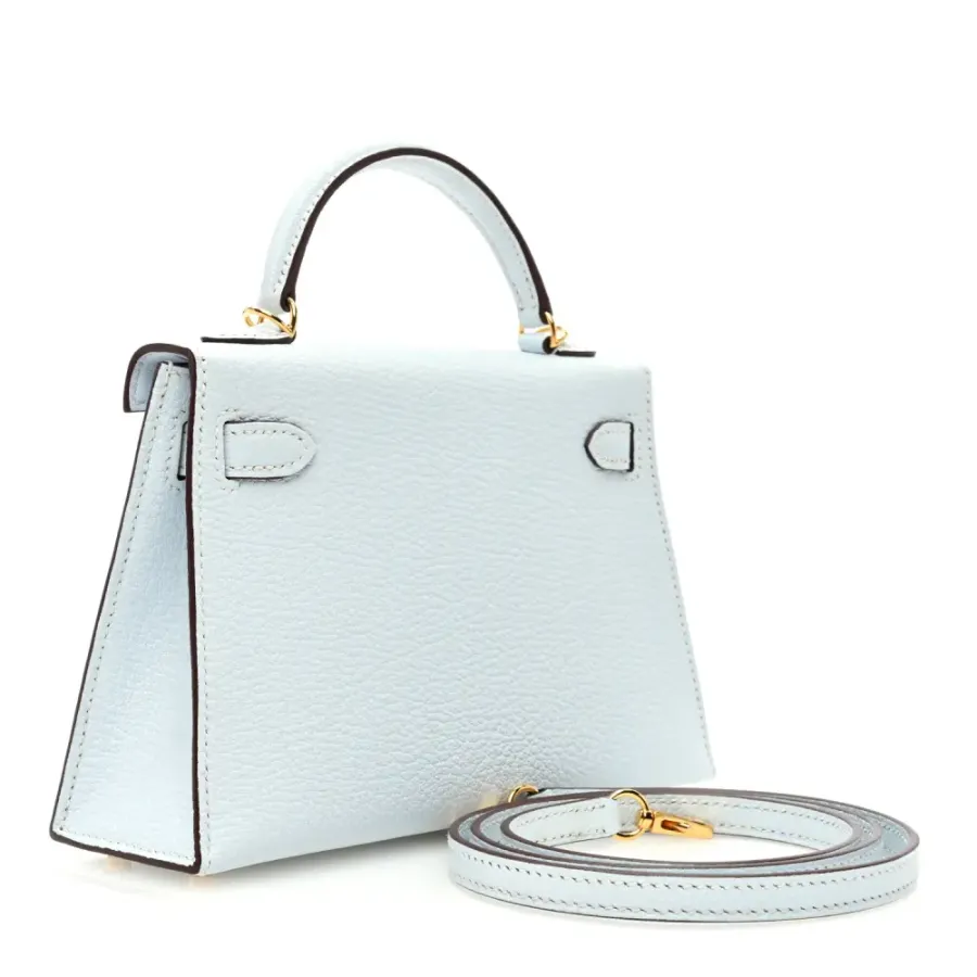 Hermès Mini Kelly Sellier 20 Bleu Brume Chèvre Mysore Leather Permabrass Hardware