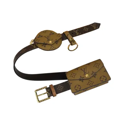 Louis Vuitton Women's Daily Mult Pocket Belt In Black Calfskin And Monogram Canvas With Gold Hardware 30mm