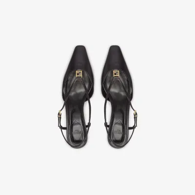 FENDI Black leather low-heeled slingback sandals