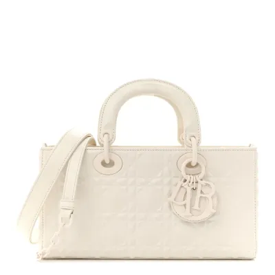Dior Medium Lady D-Joy Latte Diamond Cannage Calfskin Leather Matte White Hardware