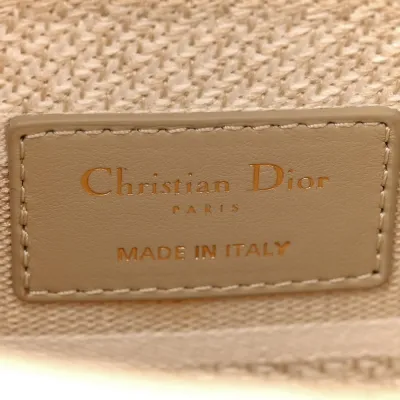 Dior Medium Stripes Lady D-Lite Beige Embroidered Canvas Gold Hardware