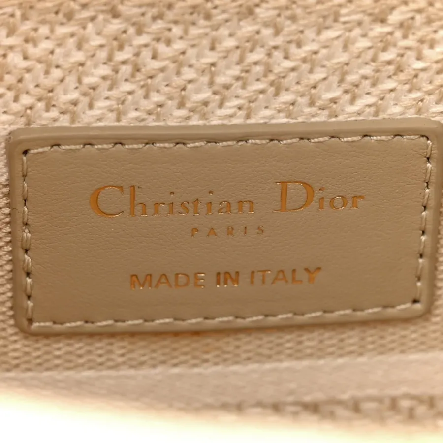 Dior Medium Stripes Lady D-Lite Beige Embroidered Canvas Gold Hardware