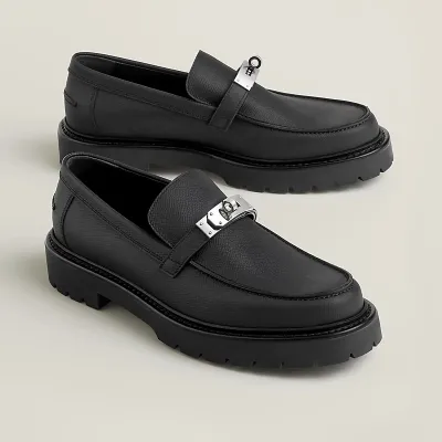 HERMES Icone Black Loafers