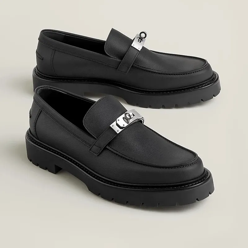 HERMES Icone Black Loafers