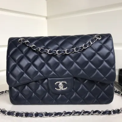 Chanel CF  Blue / Navy Blue Quilted Lambskin Leather Crossbody Bags